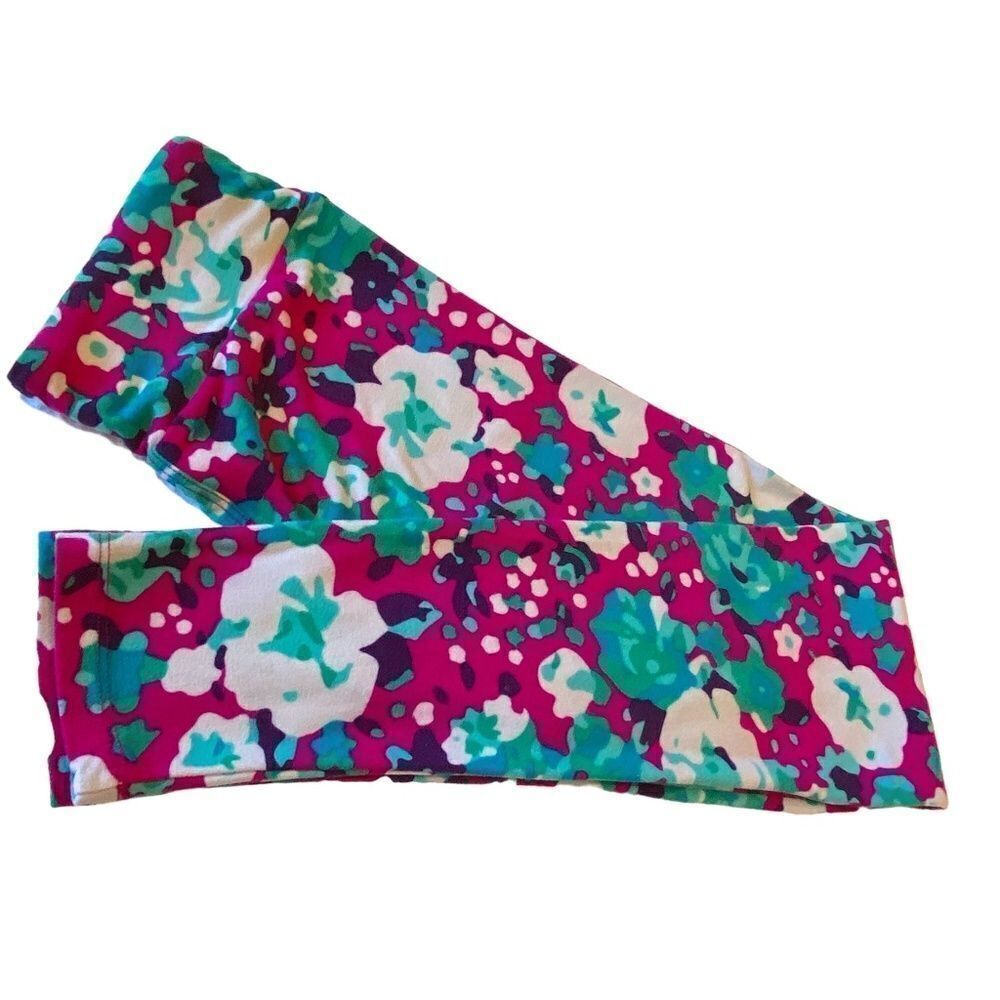 1264 LuLaRoe Leggings Size OS Pink Green White Abstract Floral Print New